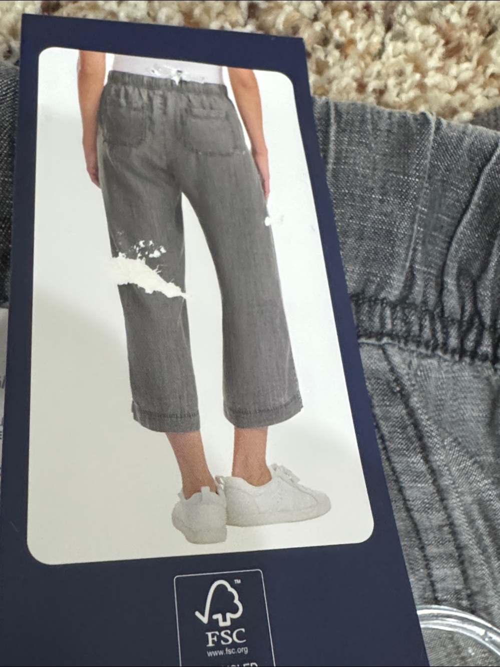 Splendid Drawstring Wide-Leg light charcoal grey cropped pants size L - Picture 6 of 7